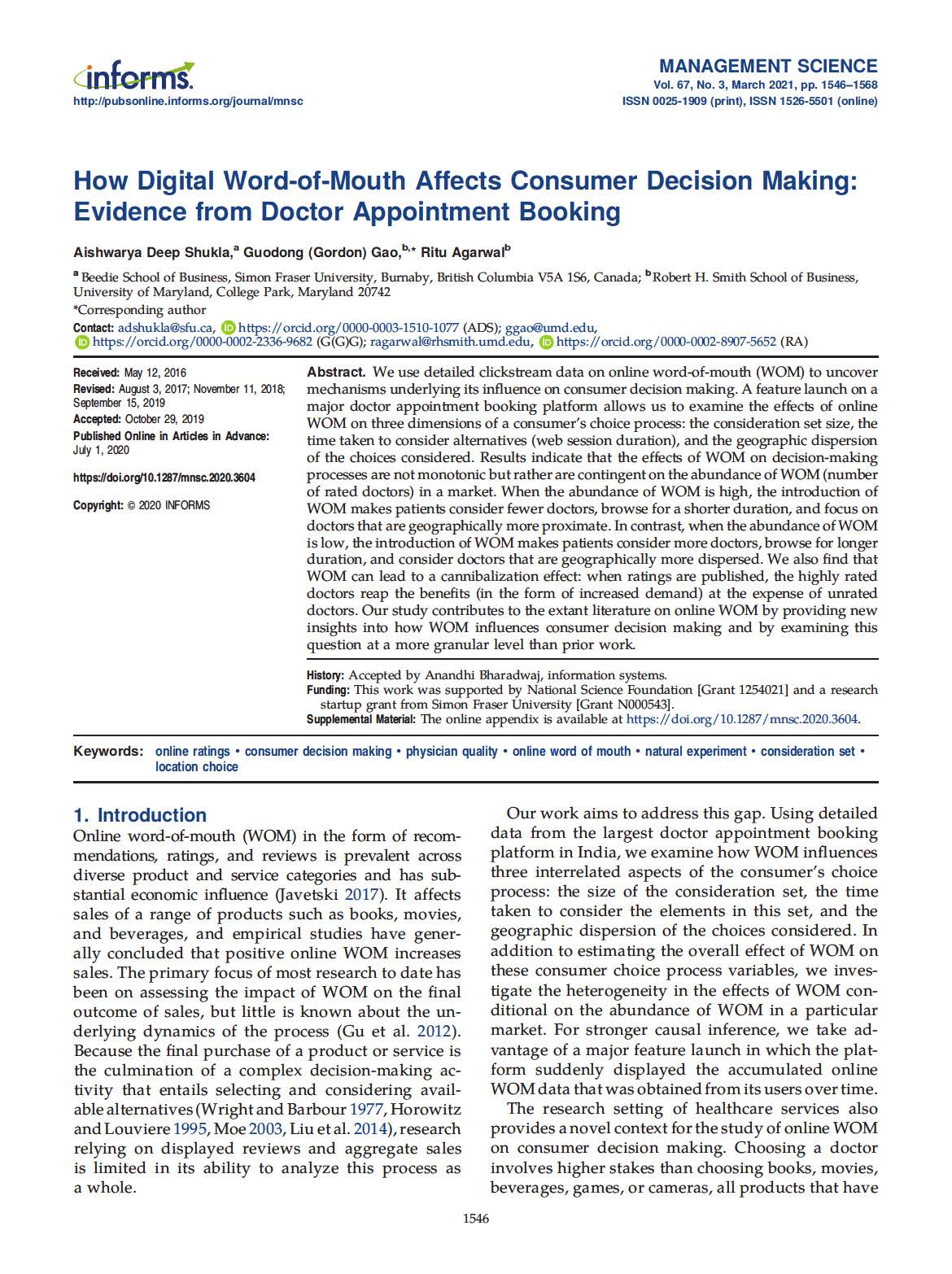 Cover page of 'How Digital Word-of-Mouth Affects Consumer Decision Making' paper