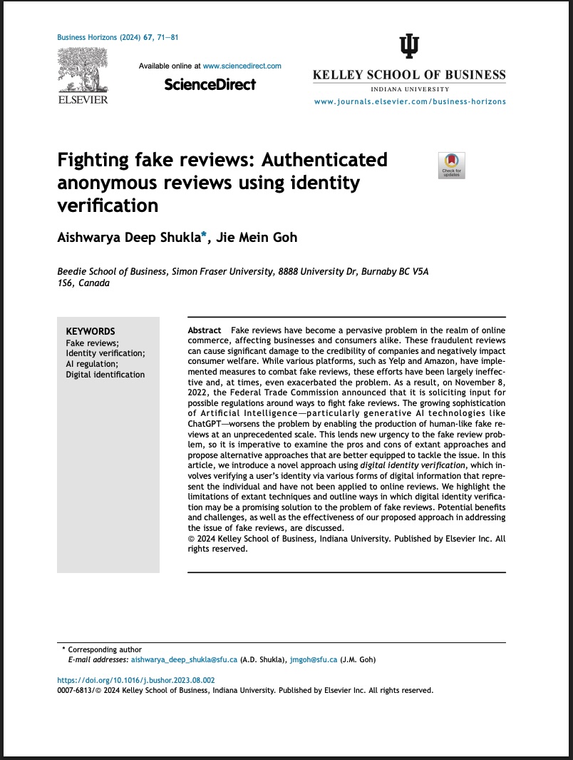 Cover page of 'Fighting fake reviews' paper