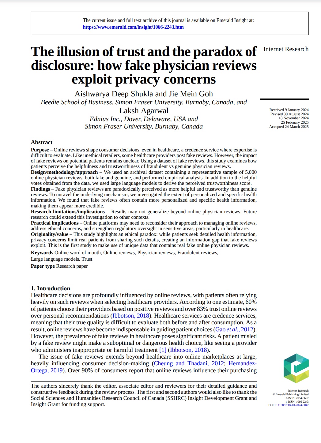Cover page of 'The illusion of trust and the paradox of disclosure' paper